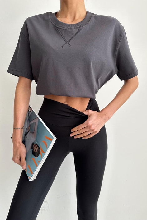 Bisiklet Yaka Dikiş Detay Tshirt Füme