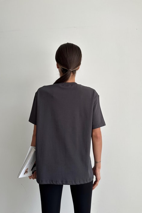 Bisiklet Yaka Dikiş Detay Tshirt Füme