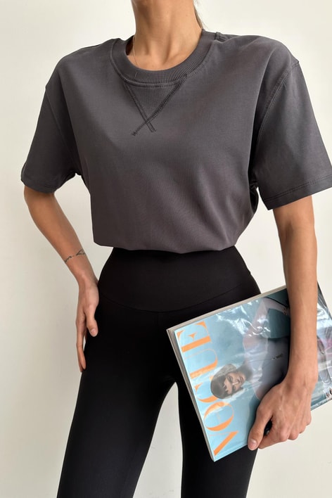 Bisiklet Yaka Dikiş Detay Tshirt Füme