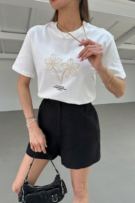 Bohem Nakışlı Tshirt Beyaz