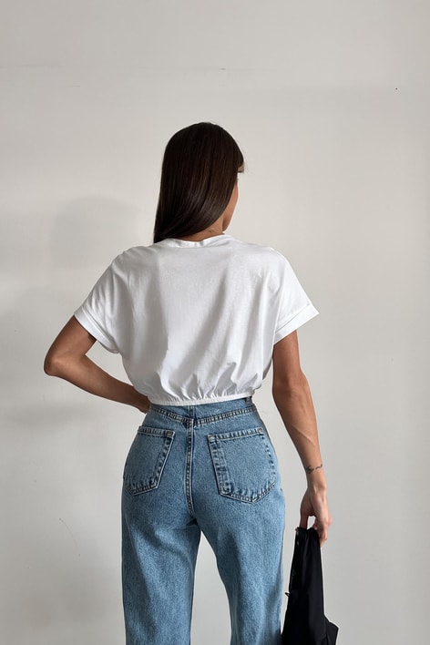 Büzgülü Basic Tshirt Beyaz