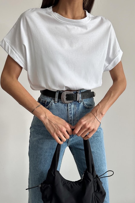Büzgülü Basic Tshirt Beyaz