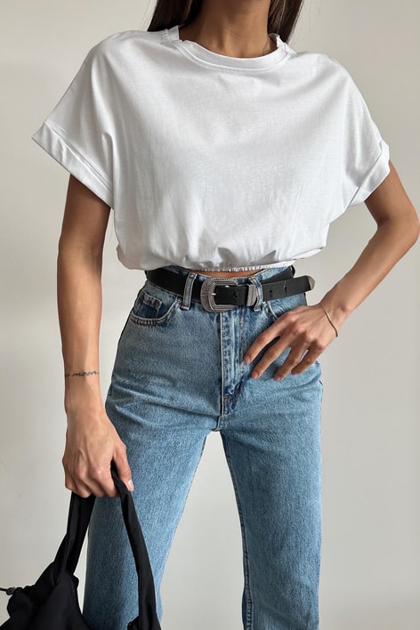 Büzgülü Basic Tshirt Beyaz