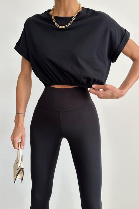 Büzgülü Basic Tshirt Siyah