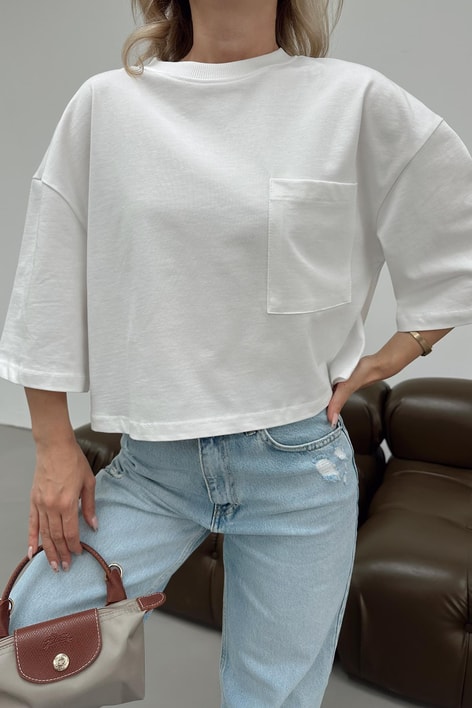 Cepli Crop Tshirt Beyaz