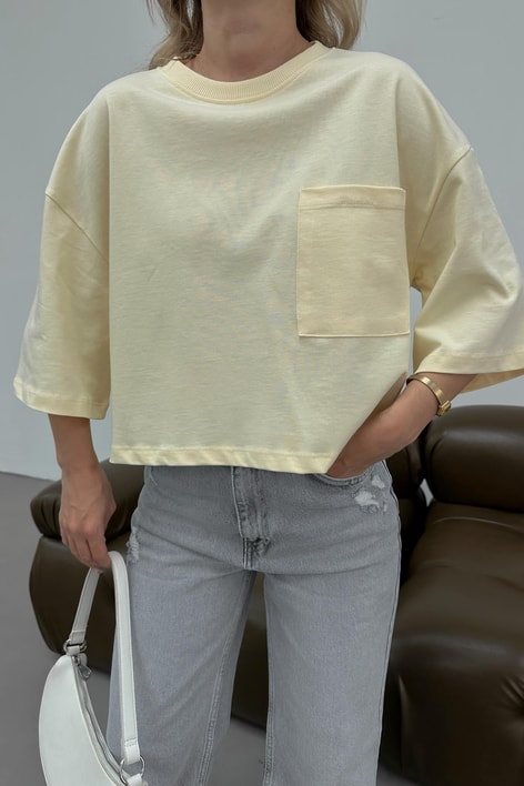 Cepli Crop Tshirt Sarı