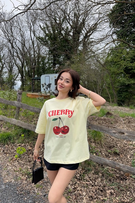 Cherry Baskılı Tshirt Sarı