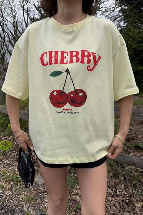 Cherry Baskılı Tshirt Sarı