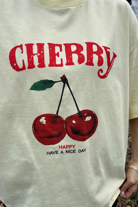 Cherry Baskılı Tshirt Sarı