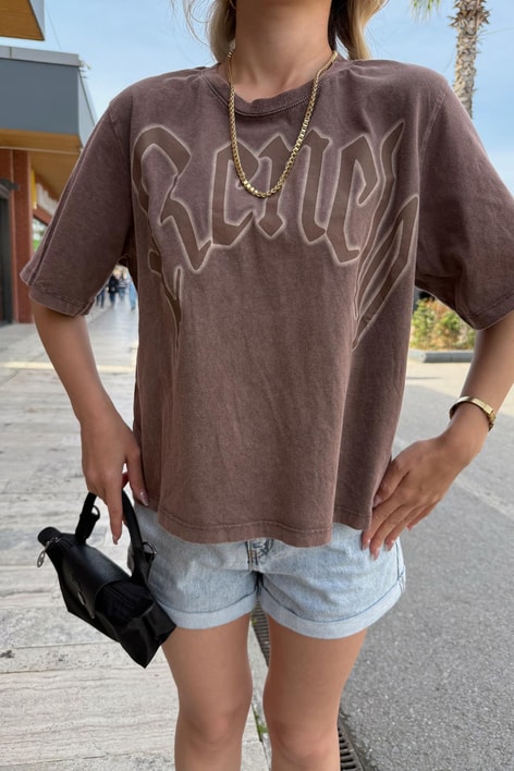 Coffee Yıkamalı Tshirt Kahve