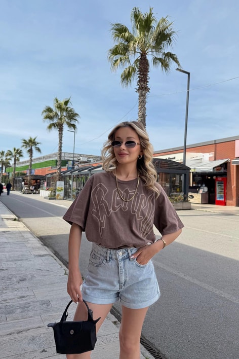 Coffee Yıkamalı Tshirt Kahve