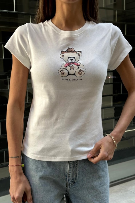 Cowboy Teddy Tshirt Beyaz