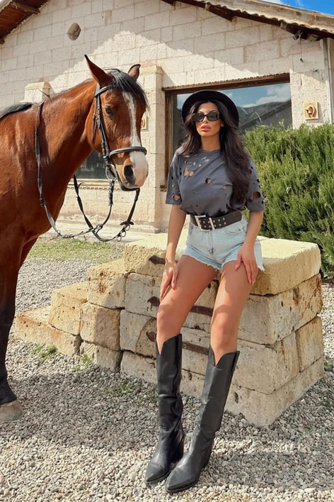 Delikli Rock Tshirt Çağla Yeşili