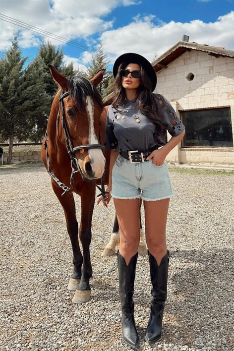 Delikli Rock Tshirt Çağla Yeşili