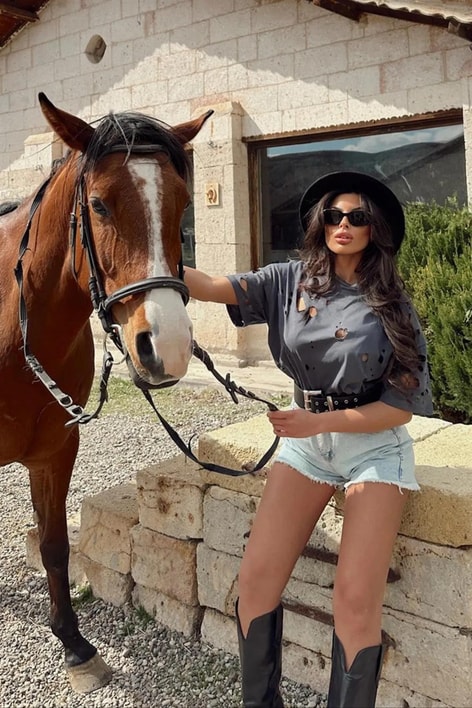 Delikli Rock Tshirt Çağla Yeşili