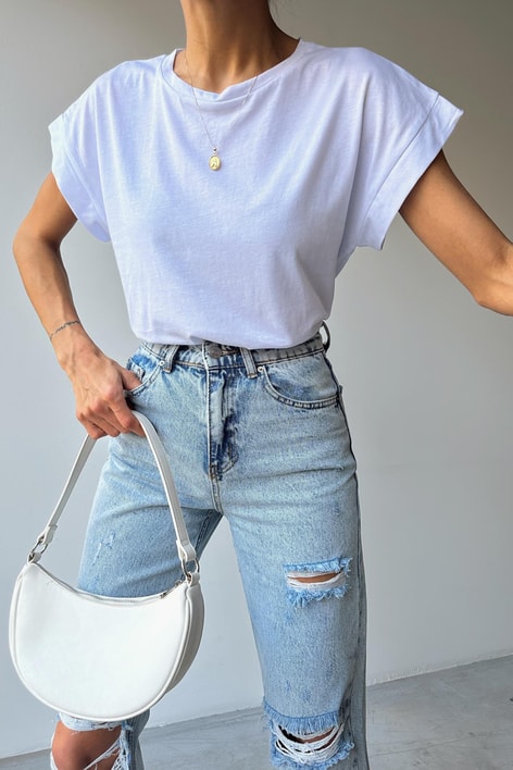 Double Kol Basic Tshirt Beyaz