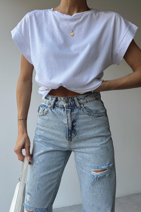 Double Kol Basic Tshirt Beyaz