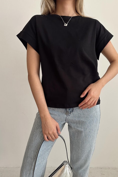 Double Kol Basic Tshirt Siyah