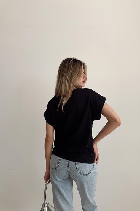 Double Kol Basic Tshirt Siyah