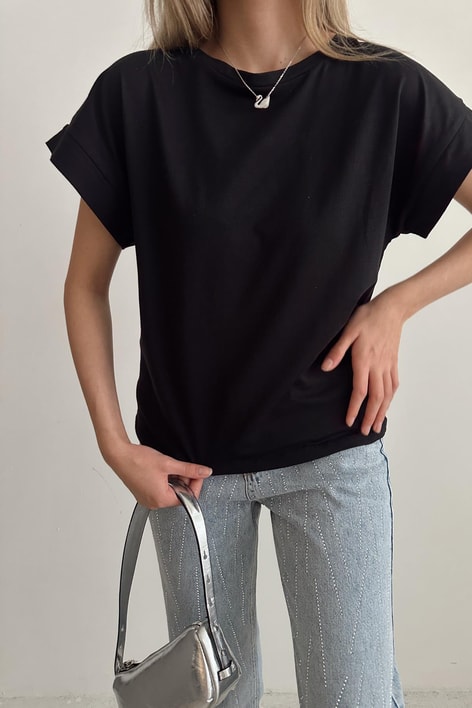 Double Kol Basic Tshirt Siyah