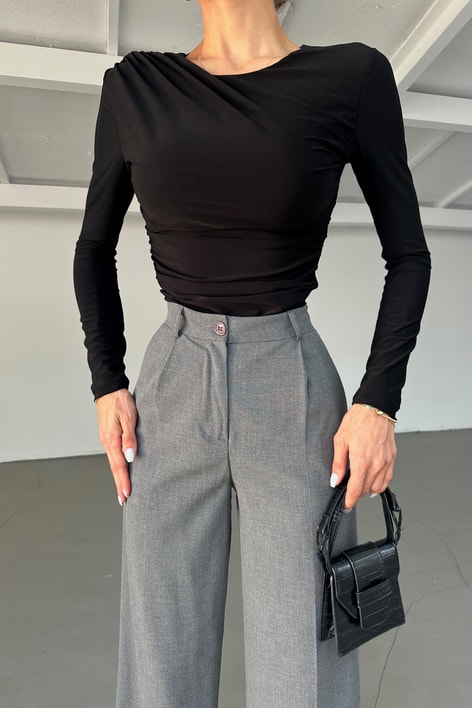 Drapeli Bodysuit Siyah