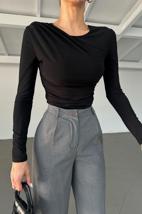 Drapeli Bodysuit Siyah