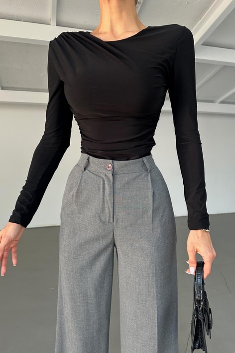 Drapeli Bodysuit Siyah