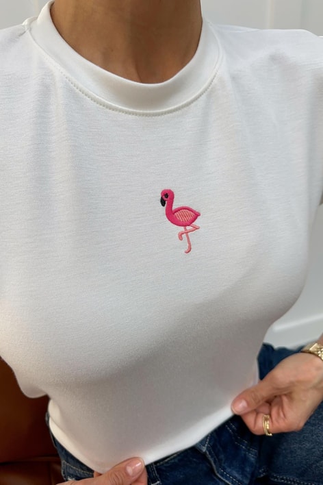 Flamingo Nakışlı Tshirt Beyaz