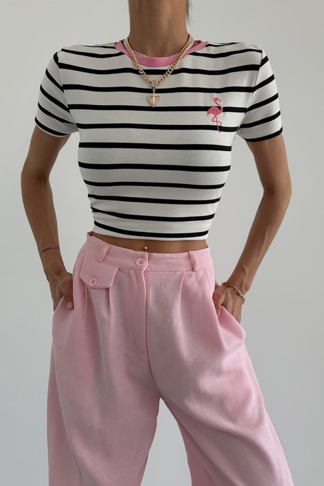 Flamingo Nakışlı tshirt Krem
