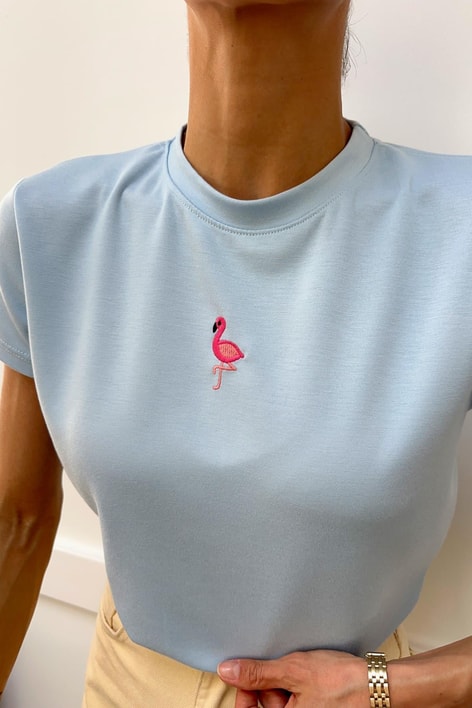 Flamingo Nakışlı Tshirt Mavi