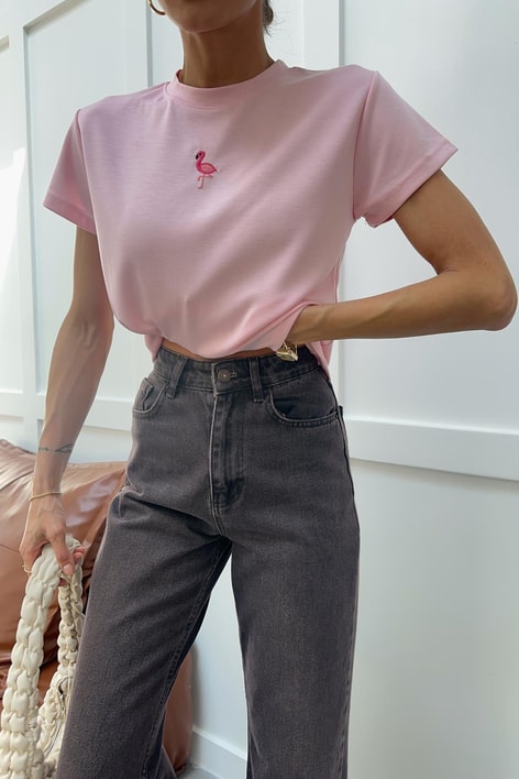 Flamingo Nakışlı Tshirt Pembe