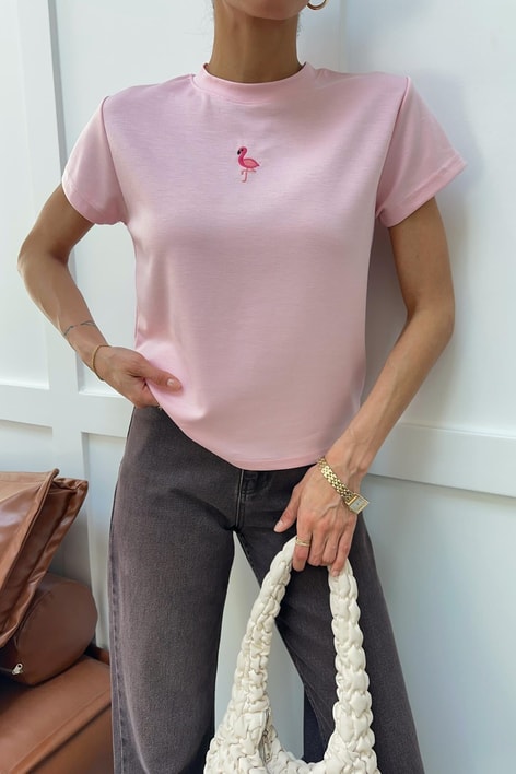 Flamingo Nakışlı Tshirt Pembe