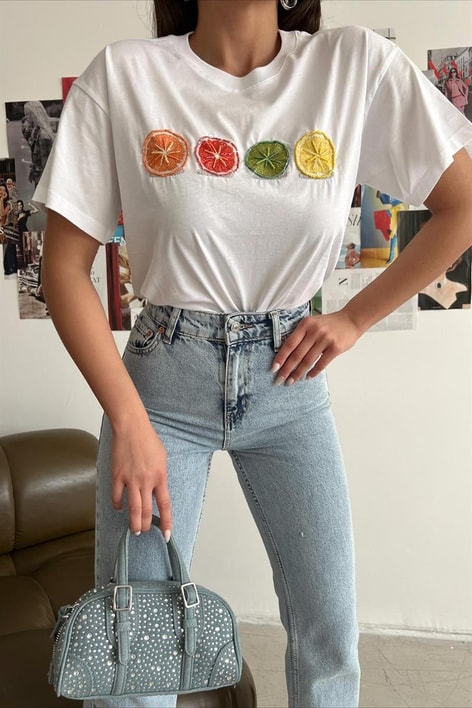 Fruit Kısa Kollu Tshirt Beyaz