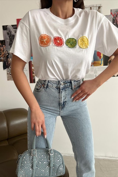 Fruit Kısa Kollu Tshirt Beyaz