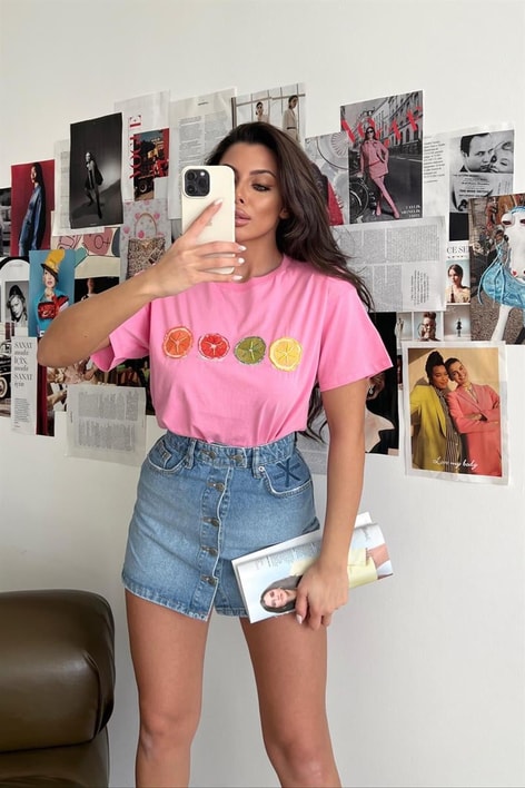 Fruit Kısa Kollu Tshirt Pembe