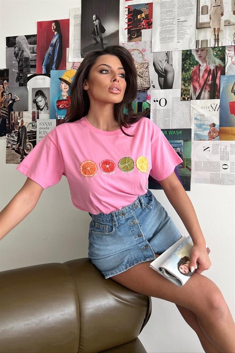 Fruit Kısa Kollu Tshirt Pembe