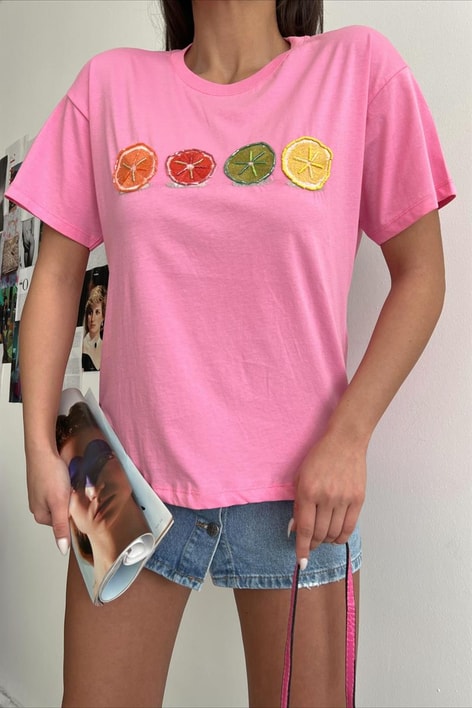 Fruit Kısa Kollu Tshirt Pembe