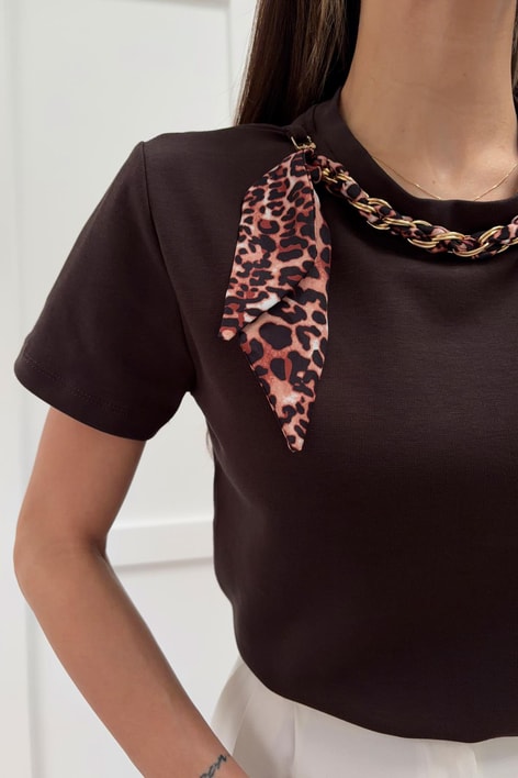 Fular Zincirli Tshirt Kahve