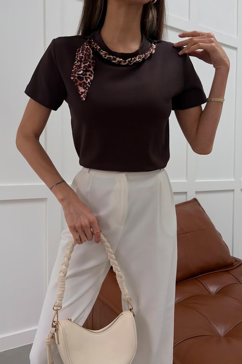 Fular Zincirli Tshirt Kahve