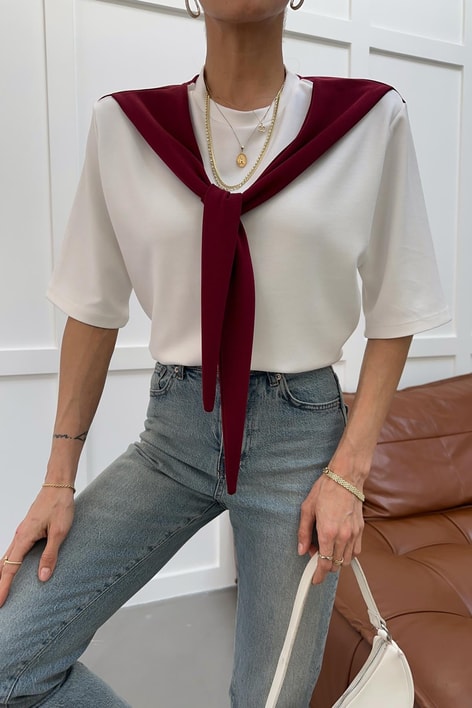 Fularlı Modal Tshirt Bordo