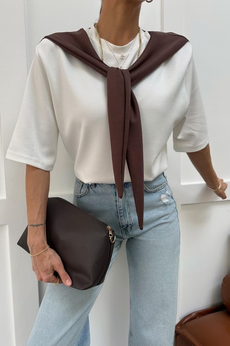 Fularlı Modal Tshirt Kahve