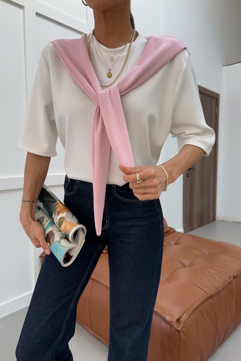 Fularlı Modal Tshirt Pembe