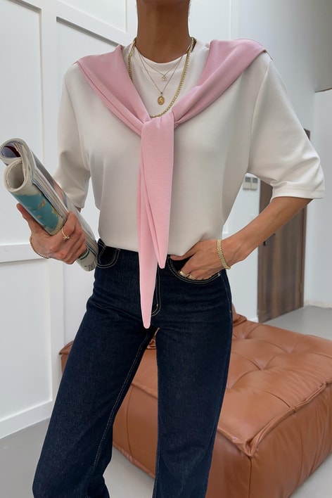 Fularlı Modal Tshirt Pembe