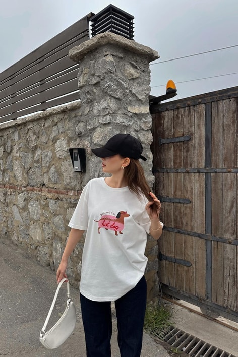 Hot Dog Nakışlı Tshirt Beyaz