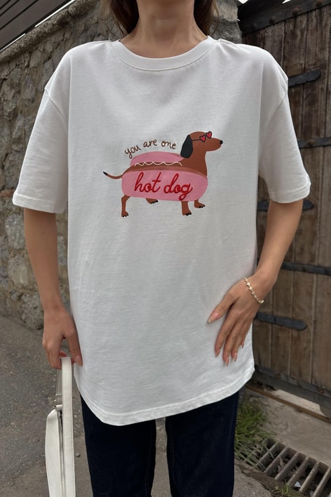 Hot Dog Nakışlı Tshirt Beyaz