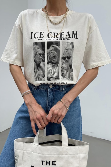 İce Cream Kartpostal Tshirt Krem