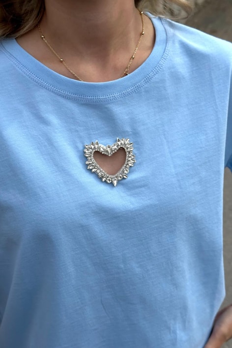 Kalp İşleme Tshirt Mavi