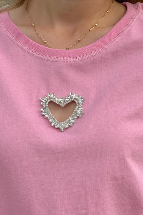 Kalp İşleme Tshirt Pembe