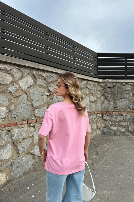 Kalp İşleme Tshirt Pembe