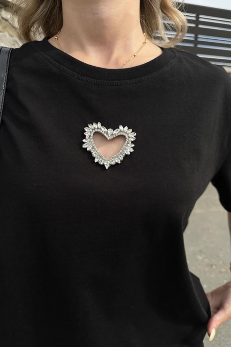 Kalp İşleme Tshirt Siyah